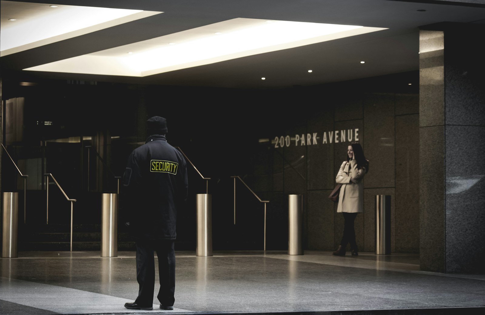 Security officer on duty at a commercial site